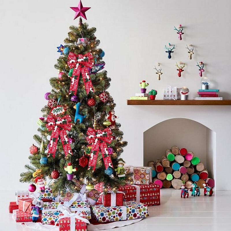 Ziemassvētku eglīšu loki DIY Ziemassvētku bantīšu lente Amatniecība spilgtas krāsas bantītes rotājumi Rotājumi Ziemassvētku sienas logam
