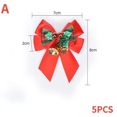 5PCS Božićni ukrasi Bowknot sa zvončićima Dodaci za ukrašavanje vijenca za božićno drvce Pribor za darove