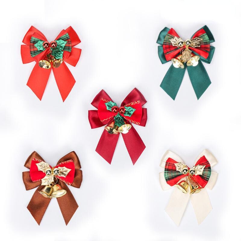 5PCS Božićni ukrasi Bowknot sa zvončićima Dodaci za ukrašavanje vijenca za božićno drvce Pribor za darove