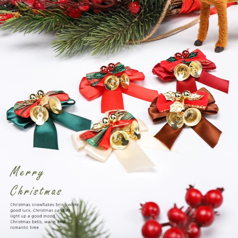 5PCS Božićni ukrasi Bowknot sa zvončićima Dodaci za ukrašavanje vijenca za božićno drvce Pribor za darove
