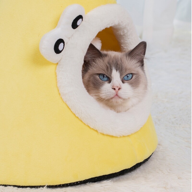 Casă pentru animale de companie tridimensională în formă de dinozaur, galben de desene animate, pat drăguț pentru pisici în timpul iernii, pat moale pentru dormit, pentru pisici, câini, petrecere decembrie