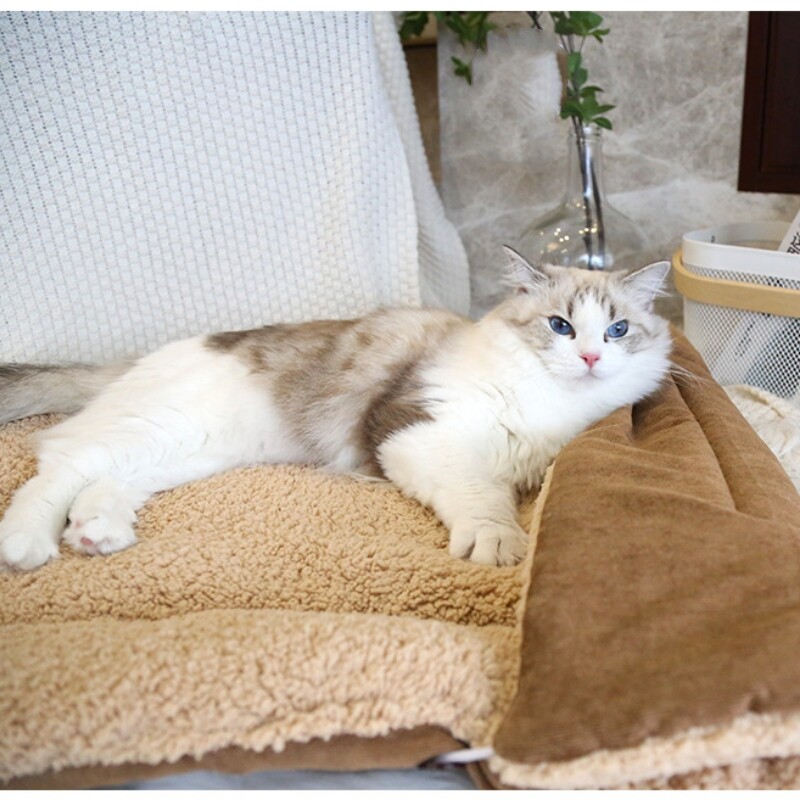 Jastuk od berberskog flisa za kućne ljubimce Debeli topli krevet za pse mačke Zimska kaki siva vreća za spavanje za mačiće Višenamjenska prostirka deka