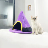 Halloween boszorkánykalap alakú macskaágyak fészek meleg kismacskaház kiskutya fészek barlang alvóágyas ház macskáknak kutyáknak