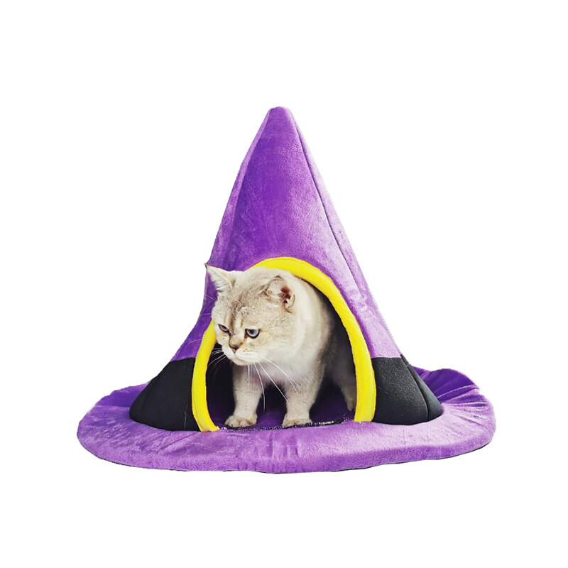 Halloween boszorkánykalap alakú macskaágyak fészek meleg kismacskaház kiskutya fészek barlang alvóágyas ház macskáknak kutyáknak