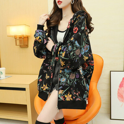 Ziemas ikdienas retro flīsa vidēja garuma sieviešu džemperis ar apdruku Harajuku Beautiful Dragonfly Morning Glory pulovers, sieviete