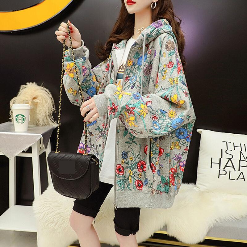 Ziemas ikdienas retro flīsa vidēja garuma sieviešu džemperis ar apdruku Harajuku Beautiful Dragonfly Morning Glory pulovers, sieviete