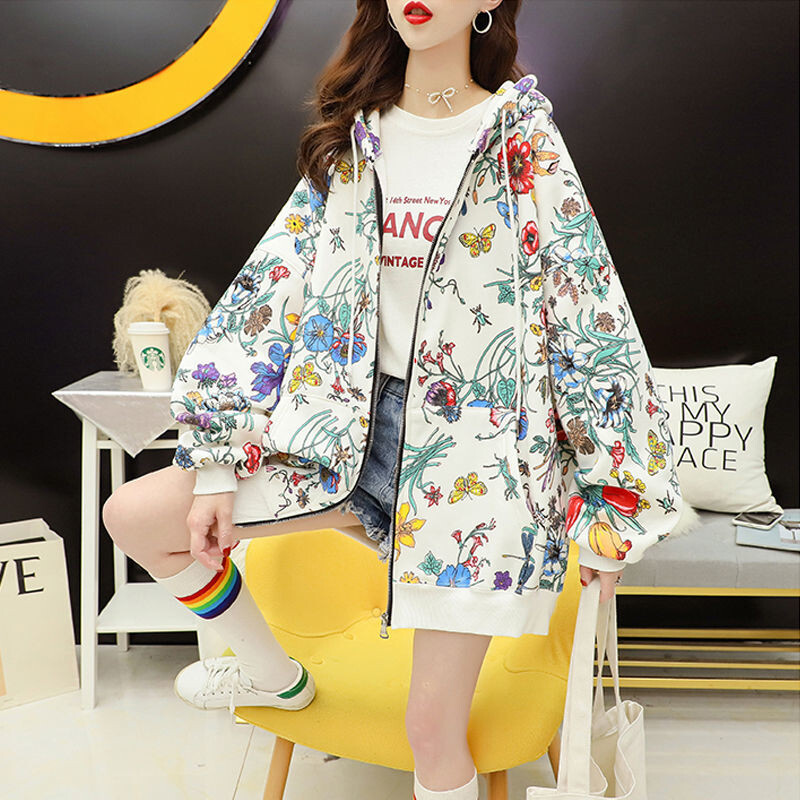 Ziemas ikdienas retro flīsa vidēja garuma sieviešu džemperis ar apdruku Harajuku Beautiful Dragonfly Morning Glory pulovers, sieviete