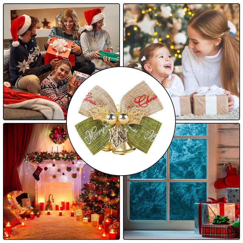 Karácsonyi csokorcsomók harangokkal Rusztikus zsákvászon ajándék masni karácsonyi dekorációhoz Szövet akasztók karácsonyfa füzérekhez