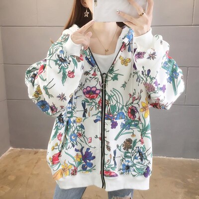 ZuoLunOuBa Winter Plus polár női kapucnis, hosszú ujjú, gyönyörű tulipánmintás Harajuku divatos női pulóver, cipzáras női kabát