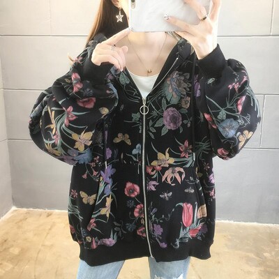 ZuoLunOuBa Winter Plus polár női kapucnis, hosszú ujjú, gyönyörű tulipánmintás Harajuku divatos női pulóver, cipzáras női kabát