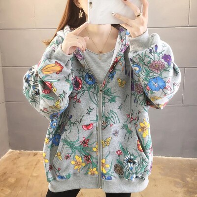 ZuoLunOuBa Winter Plus polár női kapucnis, hosszú ujjú, gyönyörű tulipánmintás Harajuku divatos női pulóver, cipzáras női kabát