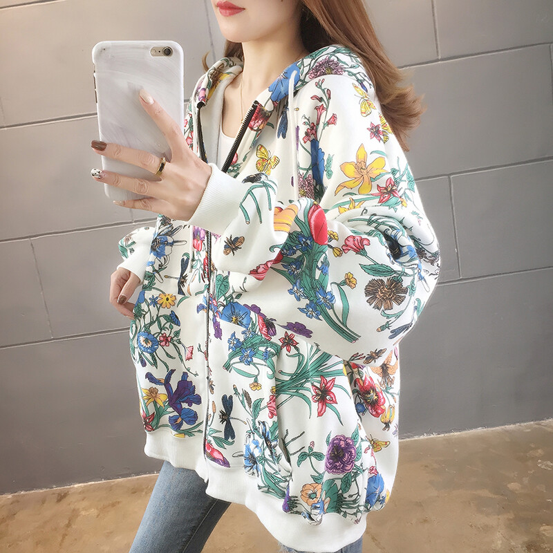 ZuoLunOuBa Winter Plus polár női kapucnis, hosszú ujjú, gyönyörű tulipánmintás Harajuku divatos női pulóver, cipzáras női kabát