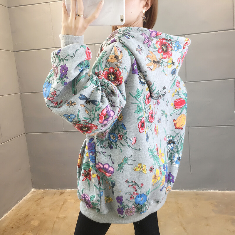 ZuoLunOuBa Winter Plus polár női kapucnis, hosszú ujjú, gyönyörű tulipánmintás Harajuku divatos női pulóver, cipzáras női kabát