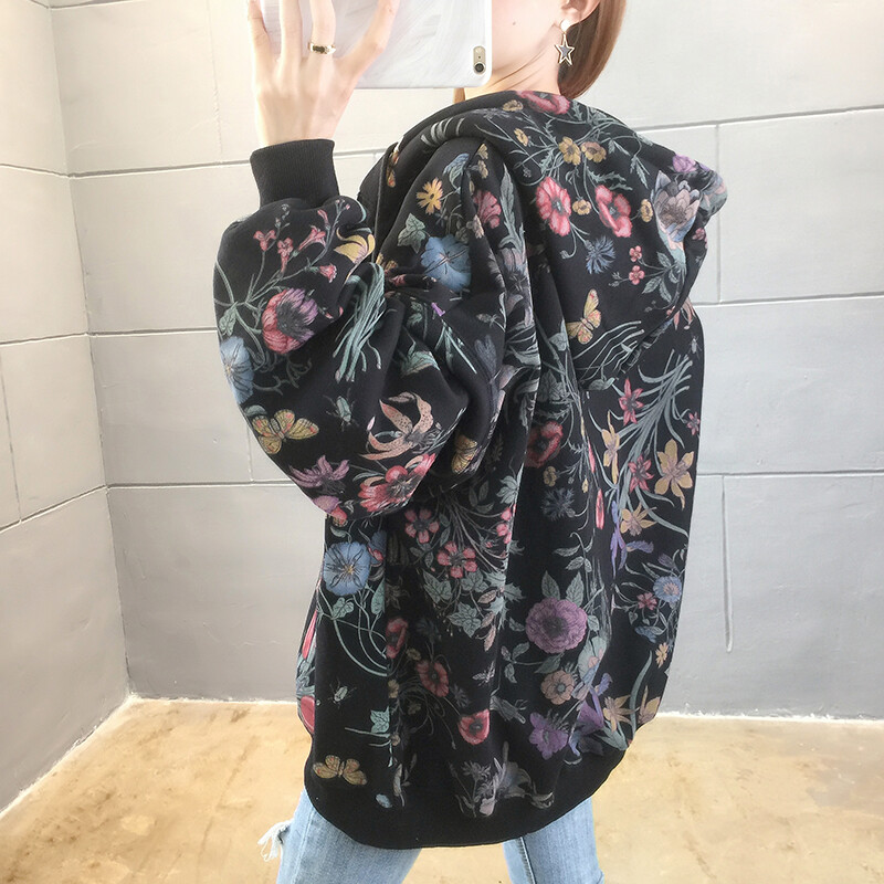 ZuoLunOuBa Winter Plus polár női kapucnis, hosszú ujjú, gyönyörű tulipánmintás Harajuku divatos női pulóver, cipzáras női kabát