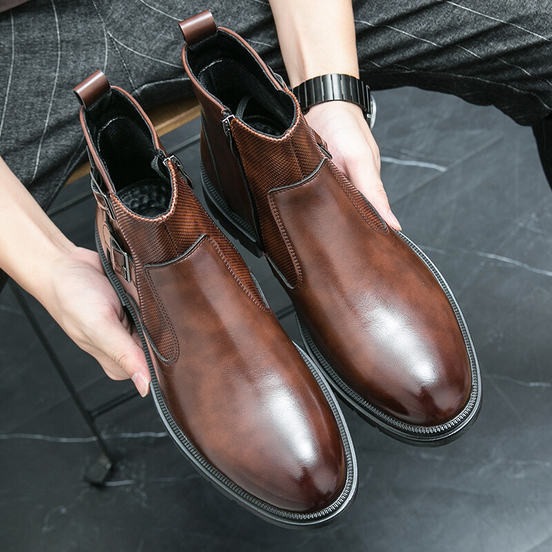 Britu stila dubultā sprādze, uzvelkamais rāvējslēdzējs Vīriešu zābaki Ādas zābaki Biznesa puszābaki Vīriešu klasiskie Mārtiņa zābaki Chelsea zābaki