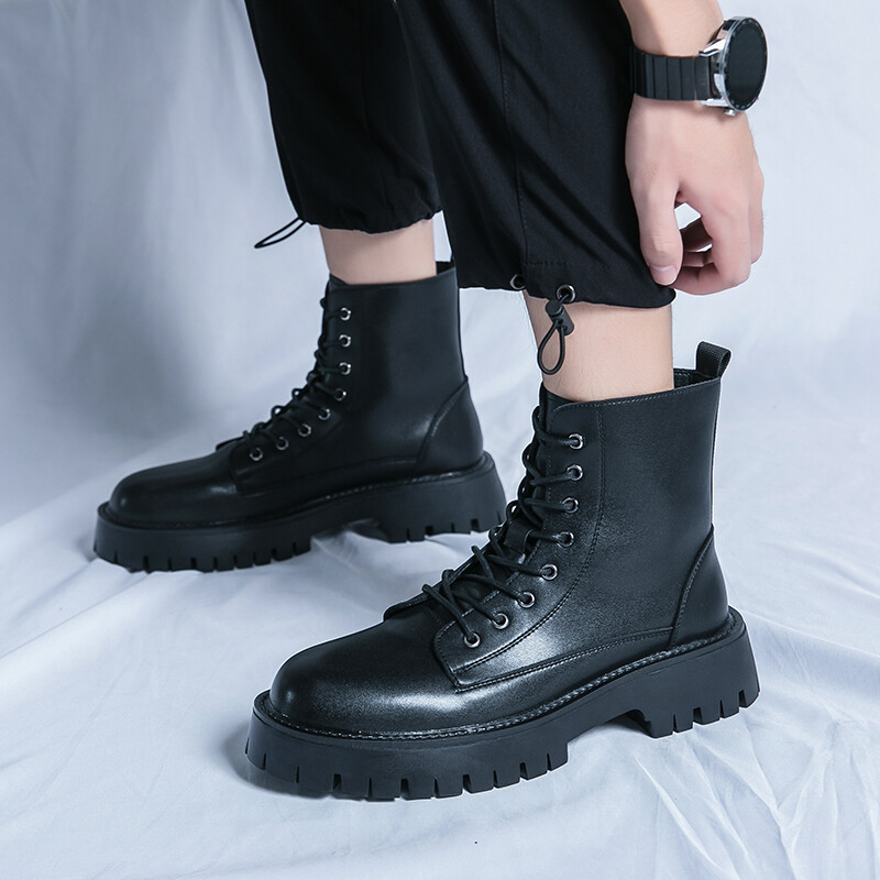 Moda de iarnă Stil de stradă Cizme de piele pentru bărbați cu șireturi Cizme lungi Cizme de motocicletă Cizme de rochie Cizme de modă pentru bărbați maro și negru