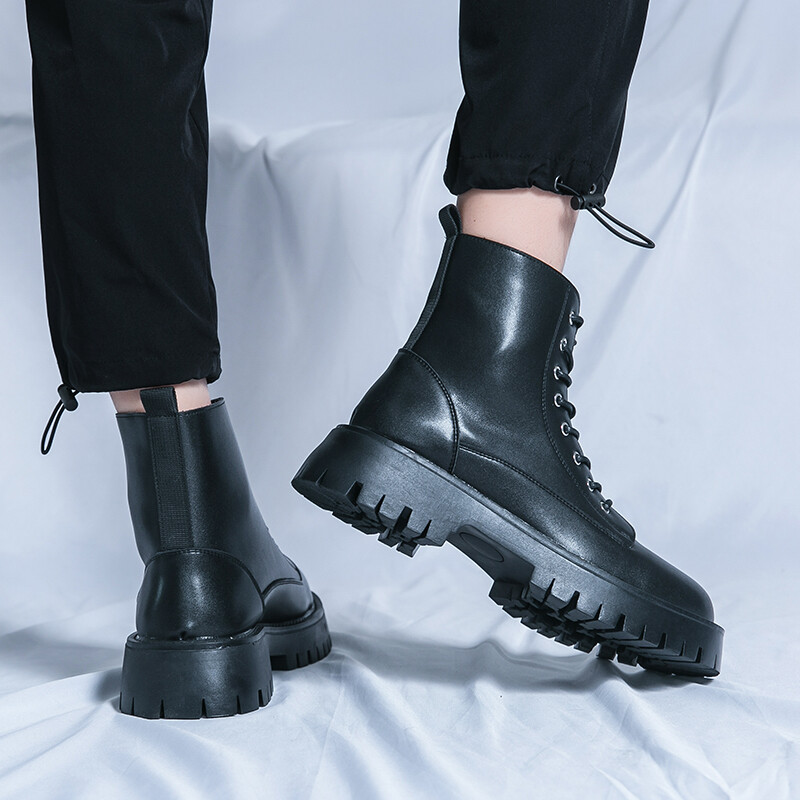 Moda de iarnă Stil de stradă Cizme de piele pentru bărbați cu șireturi Cizme lungi Cizme de motocicletă Cizme de rochie Cizme de modă pentru bărbați maro și negru