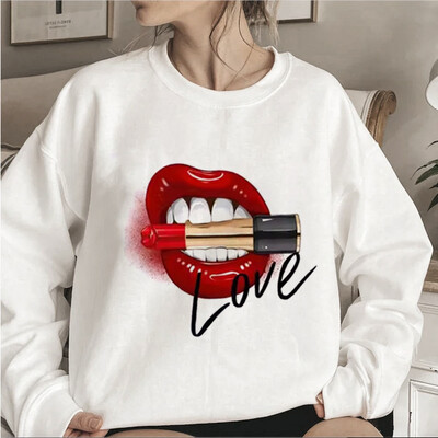 Ženske majice Seksi crvene usne Grafičke majice s dugim rukavima Kiss Lip Smiješne modne ženske mekane puloverne usne Akvarelne grafičke majice s kapuljačom