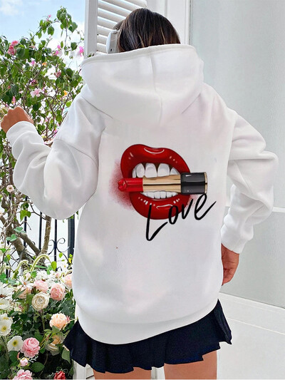 Ženske majice Seksi crvene usne Grafičke majice s dugim rukavima Kiss Lip Smiješne modne ženske mekane puloverne usne Akvarelne grafičke majice s kapuljačom