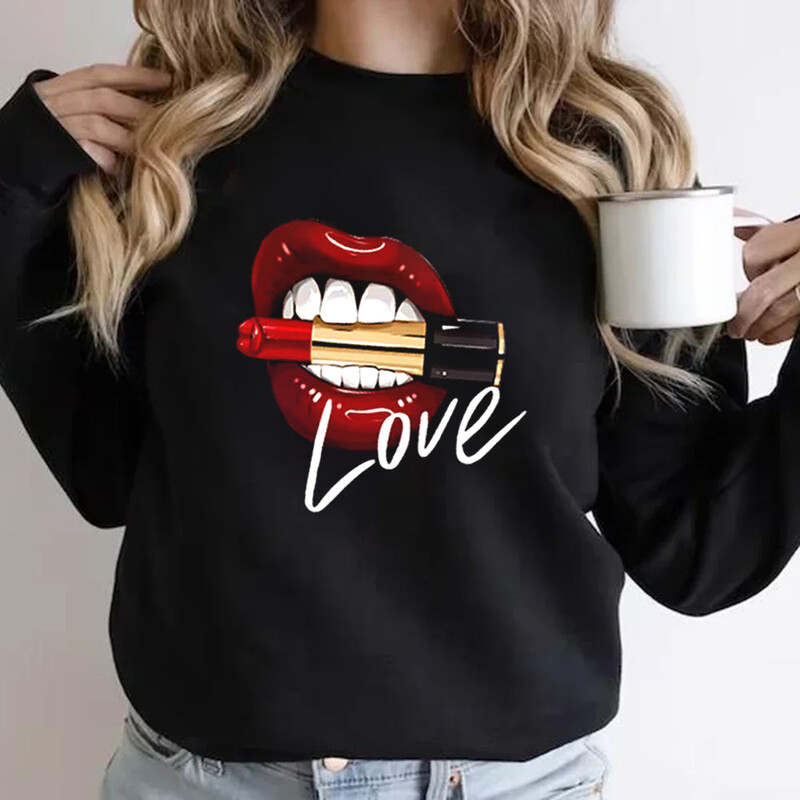 Ženske majice Seksi crvene usne Grafičke majice s dugim rukavima Kiss Lip Smiješne modne ženske mekane puloverne usne Akvarelne grafičke majice s kapuljačom