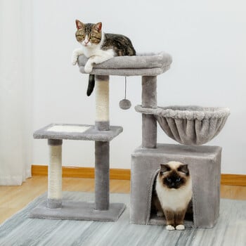 Cat Tree Cat Tower for Indoor Cats 2 Styles Cat Activity Tree with Cat Scratching Posts Μεγάλη αιώρα και αφαιρούμενο Top Perch Grey