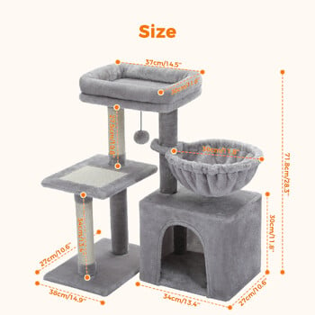 Cat Tree Cat Tower for Indoor Cats 2 Styles Cat Activity Tree with Cat Scratching Posts Μεγάλη αιώρα και αφαιρούμενο Top Perch Grey