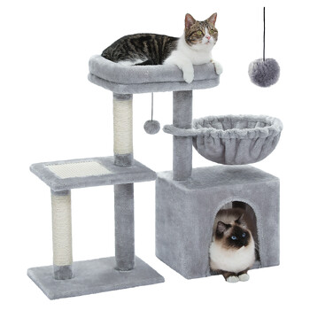 Cat Tree Cat Tower for Indoor Cats 2 Styles Cat Activity Tree with Cat Scratching Posts Μεγάλη αιώρα και αφαιρούμενο Top Perch Grey