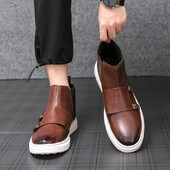 Ανδρική τάση μόδας Casual νυφικό φόρεμα από δέρμα αγελάδας Παπούτσια με διπλά κουμπιά άνετα, αντιολισθητικά ανθεκτικά, ευέλικτα μποτάκια Chelsea