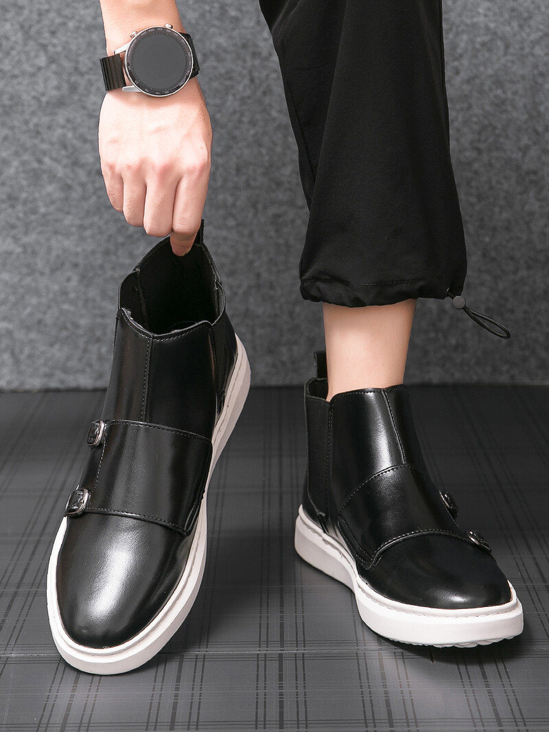 Ανδρική τάση μόδας Casual νυφικό φόρεμα από δέρμα αγελάδας Παπούτσια με διπλά κουμπιά άνετα, αντιολισθητικά ανθεκτικά, ευέλικτα μποτάκια Chelsea