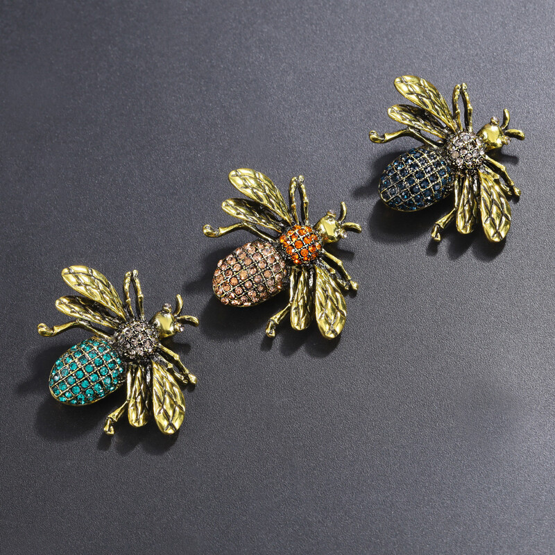 Vintage izvrsni broševi s pčelama i kamenčićima za žene, modni sjajni broš s kukcima, igla, slatke značke, odijelo, koržaž