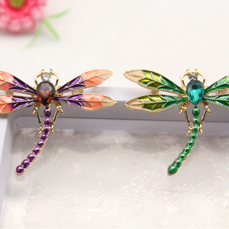 Broșe cu libelule smalț de cristal verde pentru femei și bărbați, insecte din metal, nunți, banchet, petrecere, broșă, ace, cadouri