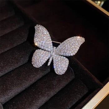 Rinhoo Fashion Full Zircon Wings Ασημένια Χρώμα Πεταλούδα Καρφίτσα για Γυναικείες Καρφίτσες με πέτο με έντομα Rhinestone Κόσμημα με σήμα ζώων