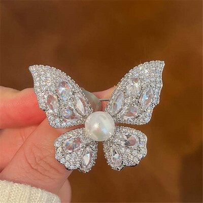 Rinhoo modni broš s leptirima od punog cirkona u srebrnoj boji za žene, igle za revere s insektima, nakit sa značkama sa životinjama