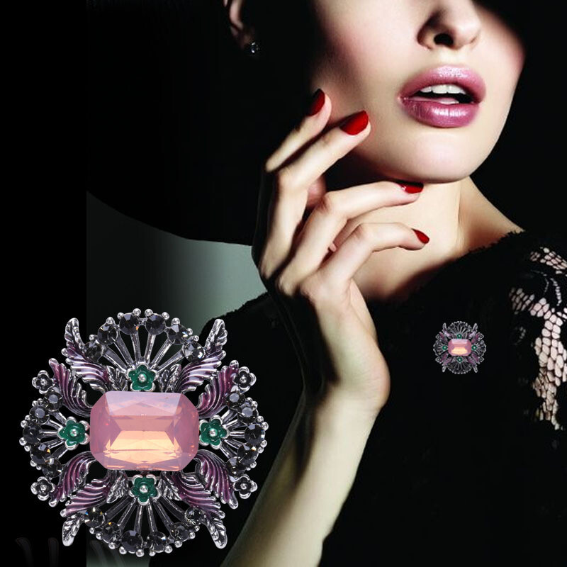 Broșă de epocă cu personalitate creativă pentru femei, corsaj, albastru, roz, cristal, broșe, ace pentru doamne, petrecere, bijuterii, accesorii de îmbrăcăminte