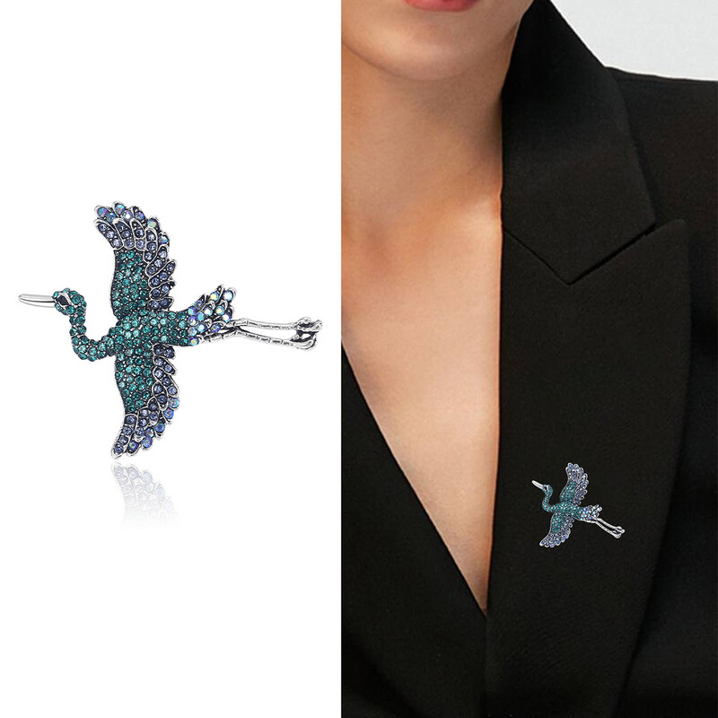 Broșă cu macara zburătoare de modă retro în stil chinezesc, cu diamante, cheongsam pentru costum, broșă, decorare, pentru petrecere de vacanță, cadou pentru fete