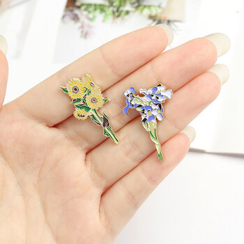 Η νέα καρφίτσα ηλίανθου Van Gogh με σμάλτο Van Gogh Iris Pin Clip τυλιγμένο σε μεταλλική τσάντα Πέτο Ρούχα Μπουφάν Αξεσουάρ