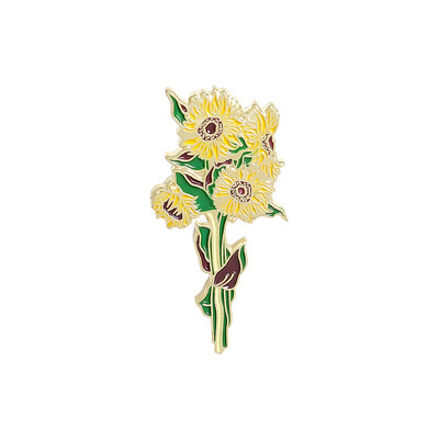 Noua broșă Van Gogh cu floarea soarelui emailată Van Gogh Iris Pin Clip înfășurat în geantă metalică rever haine jachete accesorii