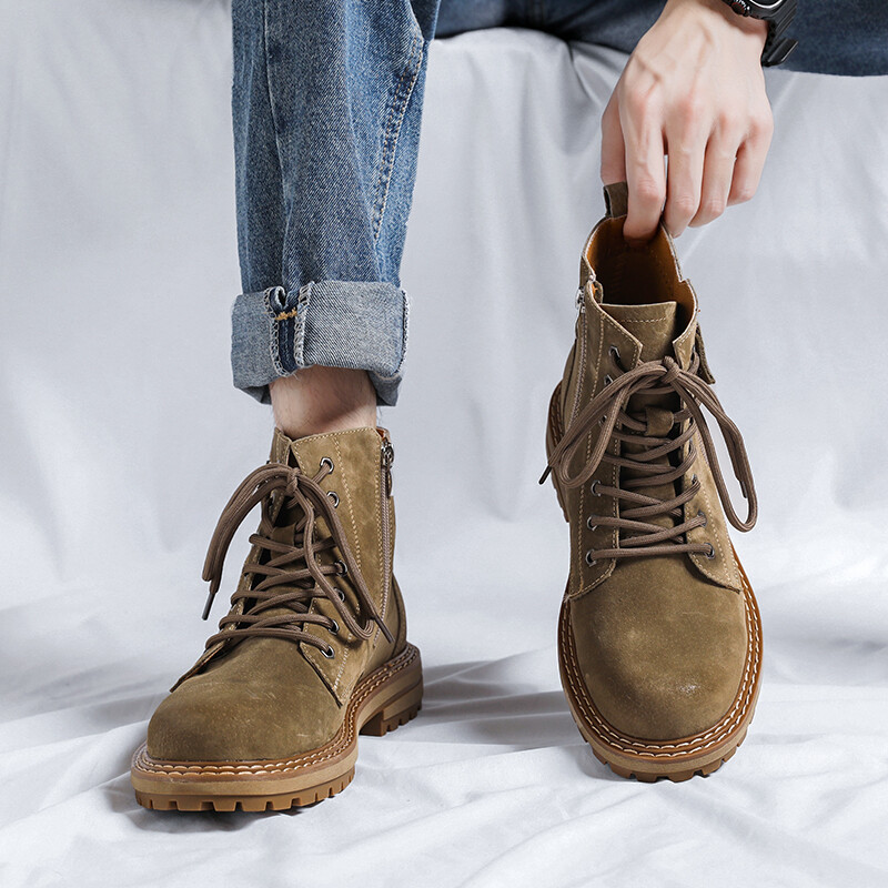 Popularne rasprodaje 2023. za muškarce, ležerne radne čizme s okruglim prstima, muške čizme, visoke čizme, kožne kožne jednobojne muške gležnjače