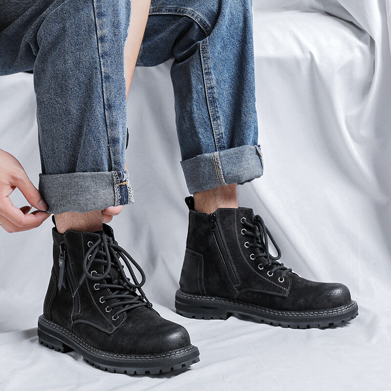 Popularne rasprodaje 2023. za muškarce, ležerne radne čizme s okruglim prstima, muške čizme, visoke čizme, kožne kožne jednobojne muške gležnjače