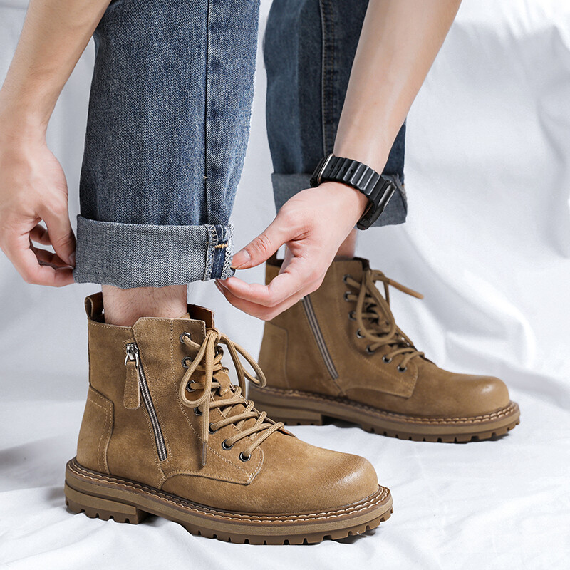 Popularne rasprodaje 2023. za muškarce, ležerne radne čizme s okruglim prstima, muške čizme, visoke čizme, kožne kožne jednobojne muške gležnjače