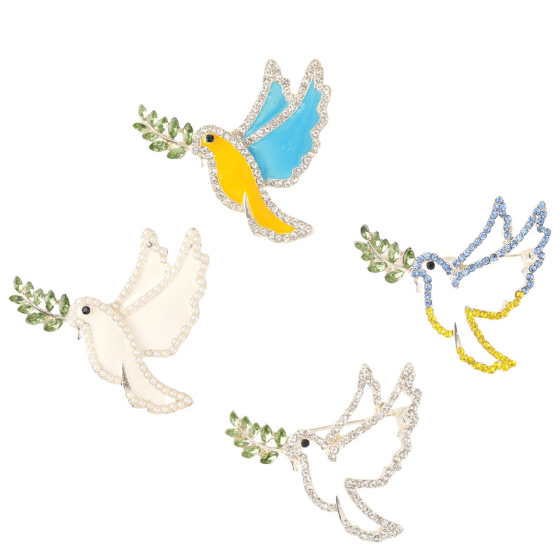 Luxus ékszerek 4 színű békegalamb bross tű Fehér Dove női bross Ukrajna strassz zománctű Ajándék neki
