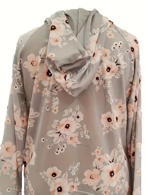 Ženski pulover s kapuljačom s dugim rukavima i dugim rukavima veličine 1XL-5XL s cvjetnim printom i kapuljačom Ženska ležerna majica s uzicom i džepovima s kapuljačom