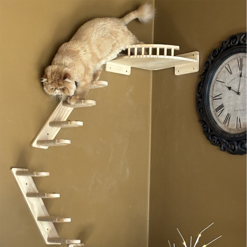 Macskafal Macskafa fából készült mászópolcok Macska függőágy híd szizál létrával és platformmal a cicabútorok játszóteréhez