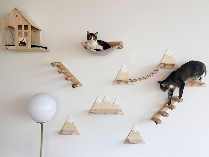 Mobilier de perete pentru cățărat Trepte pentru hamac Rafturi și stinghii pentru pisici de interior Sală de sport Junglă Dormit Scărpinat Joacă