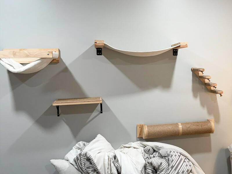 Mobilier de perete pentru cățărat Trepte pentru hamac Rafturi și stinghii pentru pisici de interior Sală de sport Junglă Dormit Scărpinat Joacă