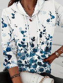 Ležerna trenirka velike veličine, ženska majica s kapuljačom s dugim rukavima i špagom s printom plus lišća s džepovima