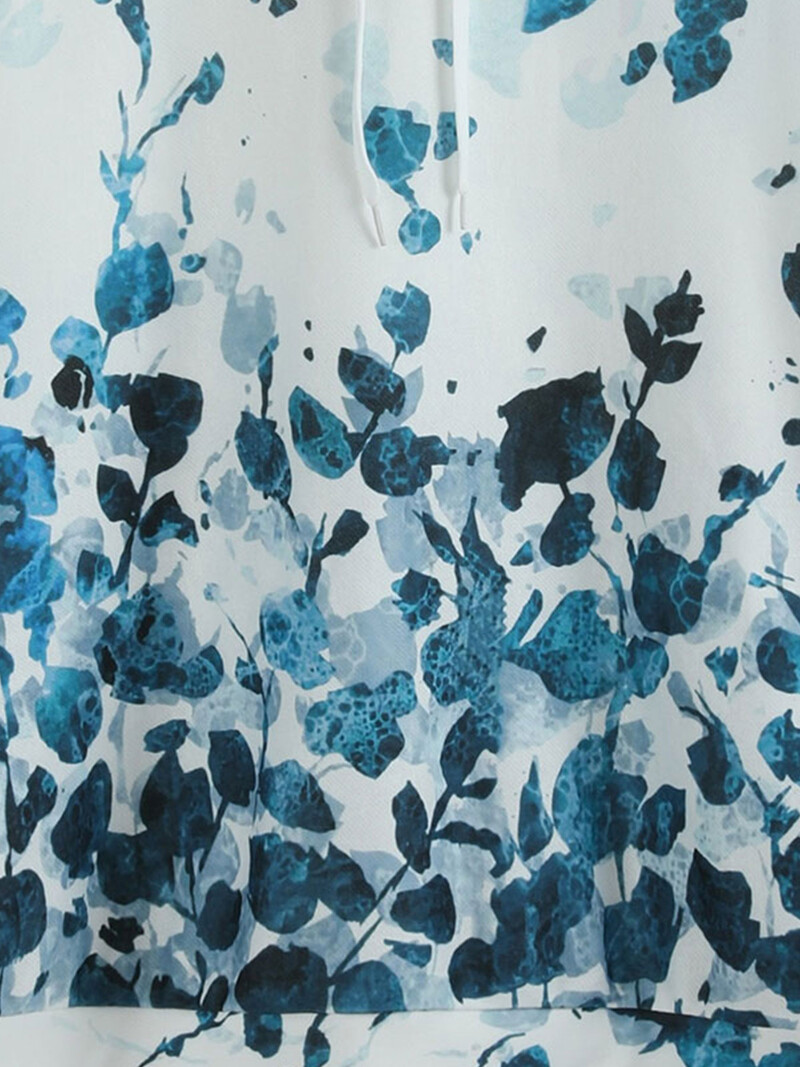 Ležerna trenirka velike veličine, ženska majica s kapuljačom s dugim rukavima i špagom s printom plus lišća s džepovima