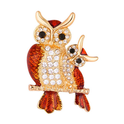 U7 Broševi sova Ženski šarm za majku i dijete Slatke životinje, broš s kamenčićima, igla za revere, crveno-bijeli nakit u retro stilu QC24