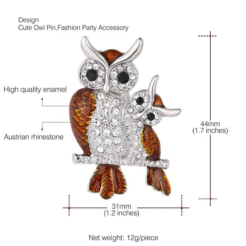 U7 Broševi sova Ženski šarm za majku i dijete Slatke životinje, broš s kamenčićima, igla za revere, crveno-bijeli nakit u retro stilu QC24
