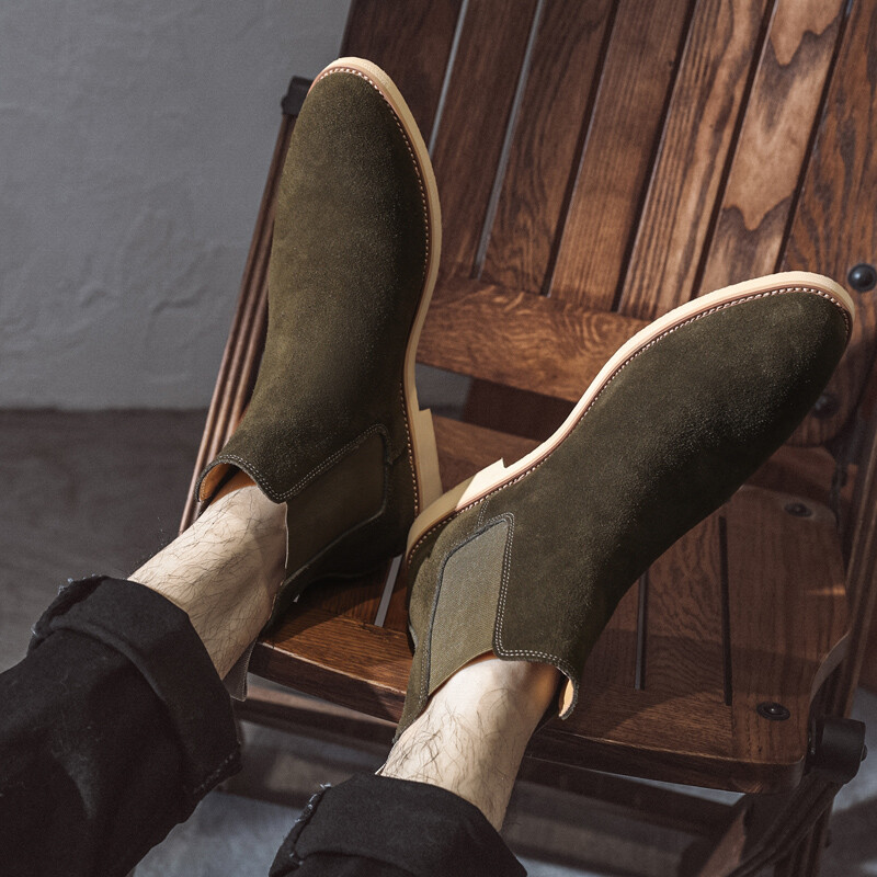 Yomior Cizme casual unisex, din piele naturală, vintage, de înaltă calitate, britanice cu vârf ascuțit, pantofi cu platformă, cizme Chelsea